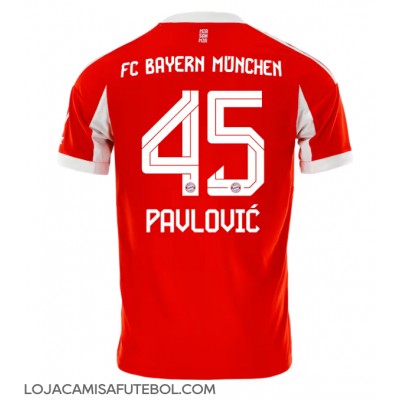 Camisa de Futebol Bayern Munich Aleksandar Pavlovic #45 Equipamento Principal 2025-26 Manga Curta Camisa de Futebol Bayern Munich Aleksandar Pavlovic #45 Equipamento Principal 2025-26 Manga Curta